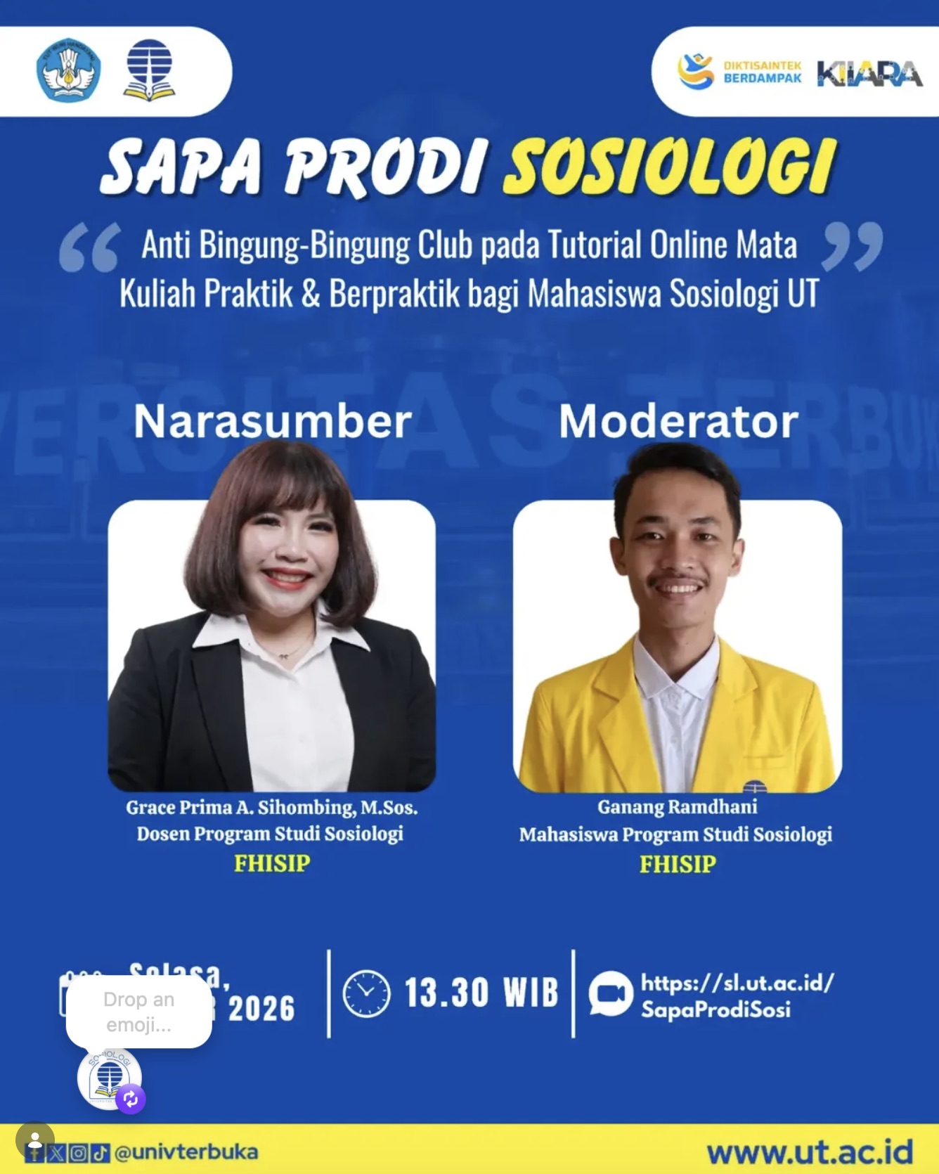 Sapa Prodi SOSI : Tutorial Online Mata Kuliah Praktik dan Berpraktik bagi Mahasiswa Sosiologi UT