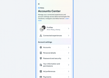 Image of Meta accounts settings within the Accounts Center page.