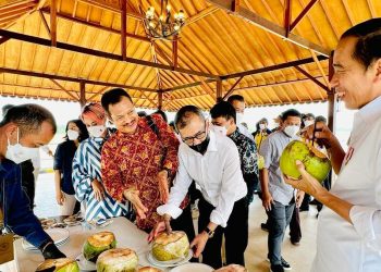 Saat Presiden Jokowi Nikmati Kelapa Muda di Bendungan Sepaku