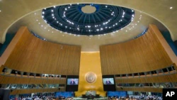 Sekjen PBB Antonio Guterres berpidato di sesi ke-77 Majelis Umum di markas besar PBB di New York Selasa, 20 September 2022. (AP Photo/Mary Altaffer)