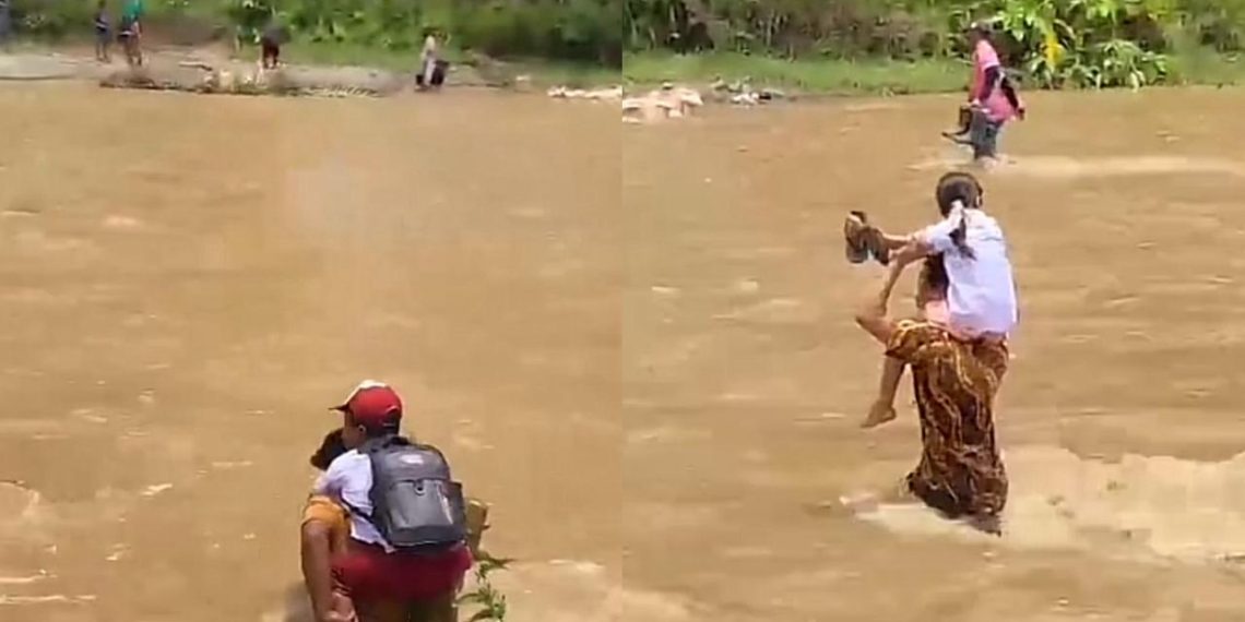Demi Sekolah, Guru dan Siswa di Pulau Obi Tantang Derasnya Arus Sungai