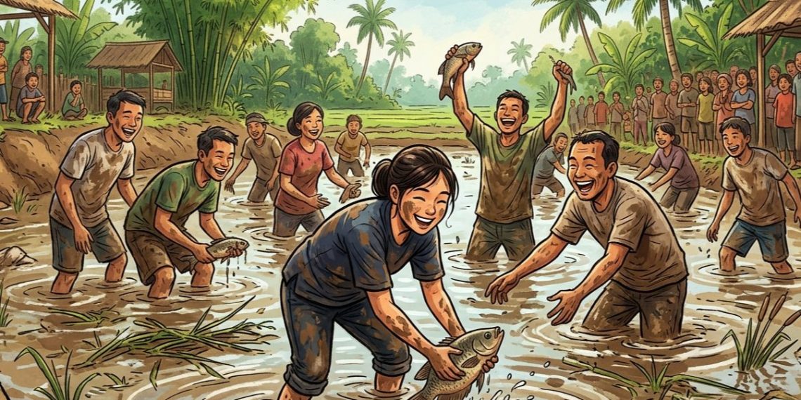 Lebaran Depok 2026 Dibuka dengan Ngubek Empang, Peserta Wajib Tangkap Ikan Pakai Tangan
