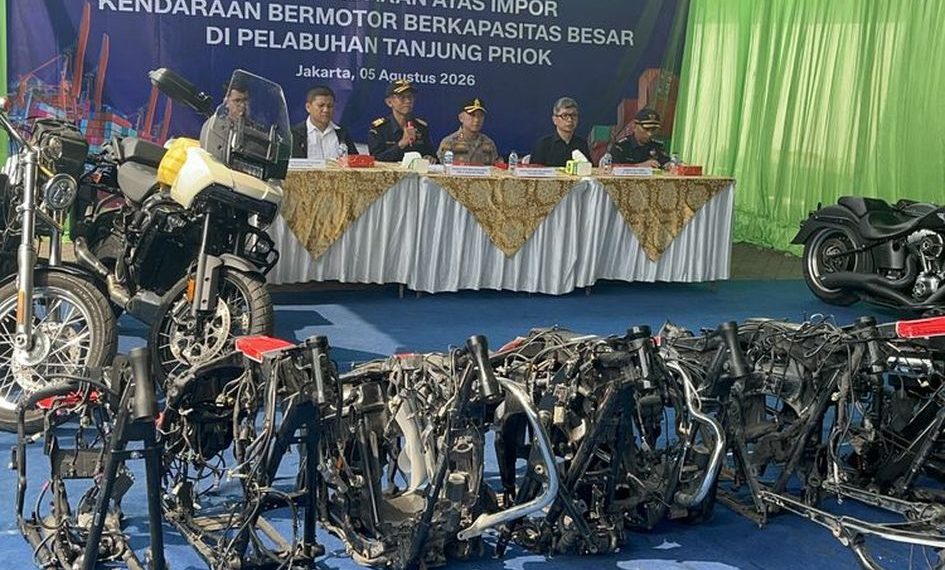 Lima Harley Bekas dan 20 Rangka Motor Ilegal Diamankan Bea Cukai di Tanjung Priok