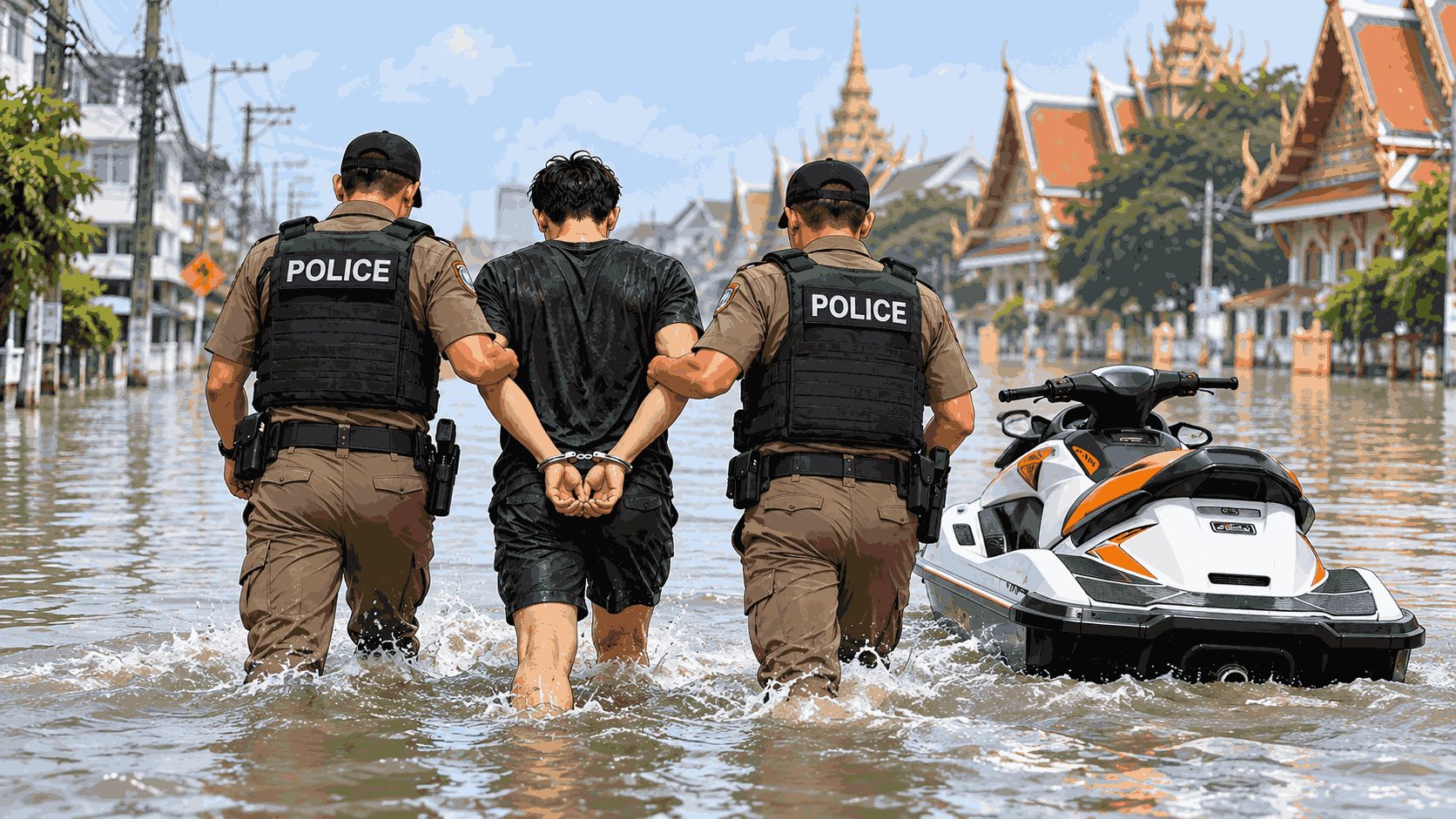 Pria Main Jet Ski di Tengah Banjir Bangkok, Berujung Hukuman Penjara