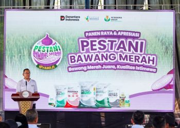 Program Pestani Bawang Merah Nyawiji Petrokimia Gresik mendorong produktivitas bawang merah Nganjuk hingga 20 ton per hektare atau naik 12 persen.