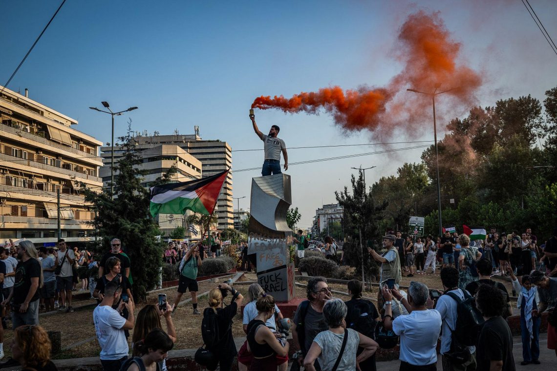 Protesters March Outside Israeli Embassy in Athens Over Gaza Conflict