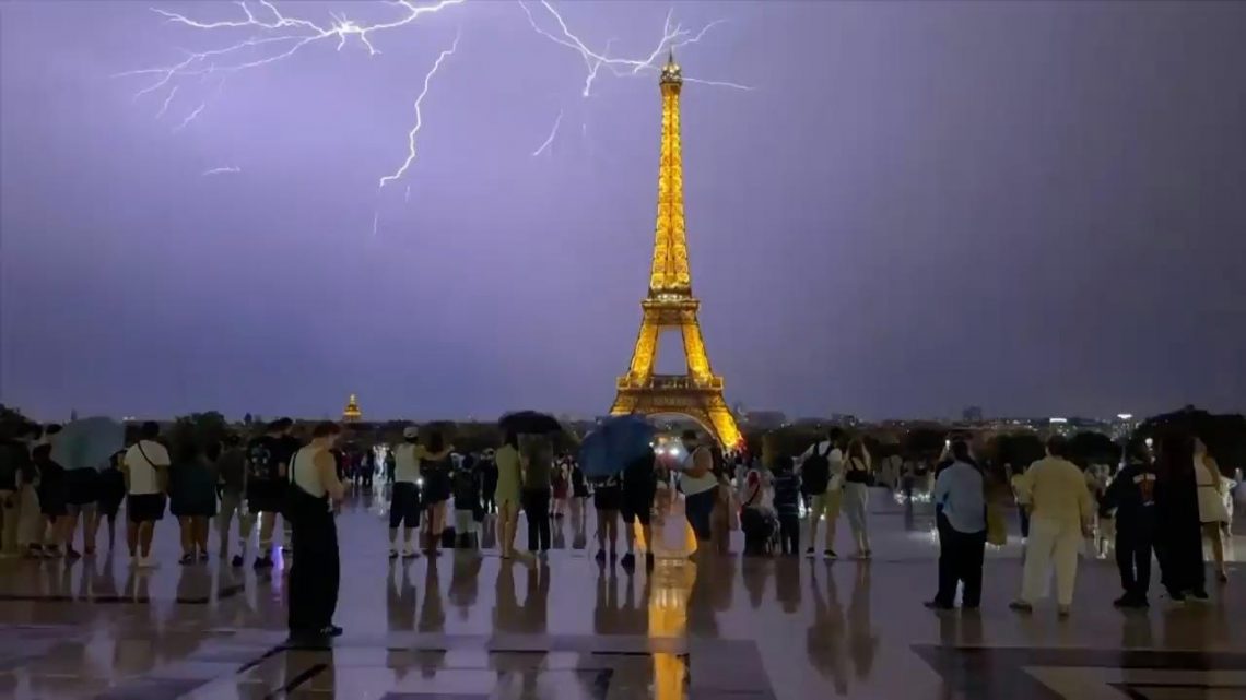 Lightning Strikes Eiffel Tower as Storm Sweeps Across Paris