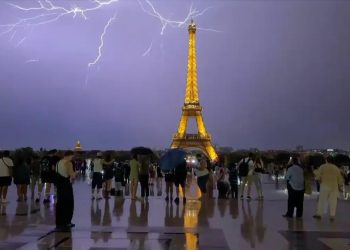 Lightning Strikes Eiffel Tower as Storm Sweeps Across Paris
