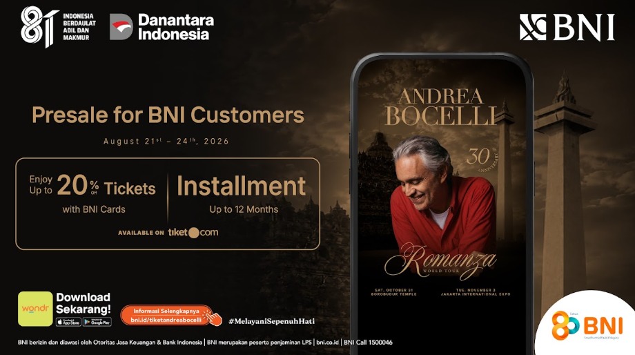 BNI Opens Exclusive Presale for Andrea Bocelli’s “Romanza” Concert in Indonesia