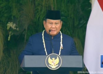 President Prabowo urges prayers for people affected by disasters during Indonesia’s 81st Independence Day celebrations. (Screenshot from the Presidential Secretariat’s YouTube channel)