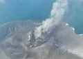 A drone view shows Mount Anak Krakatau volcano spewing hot ash during an eruption, in South Lampung, Lampung province, Indonesia, September 5. —Reuters
