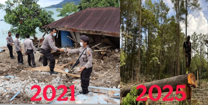Kondisi longsor Repa tahun 2021, dan kondisi Hutan Repa tahun 2025 ini