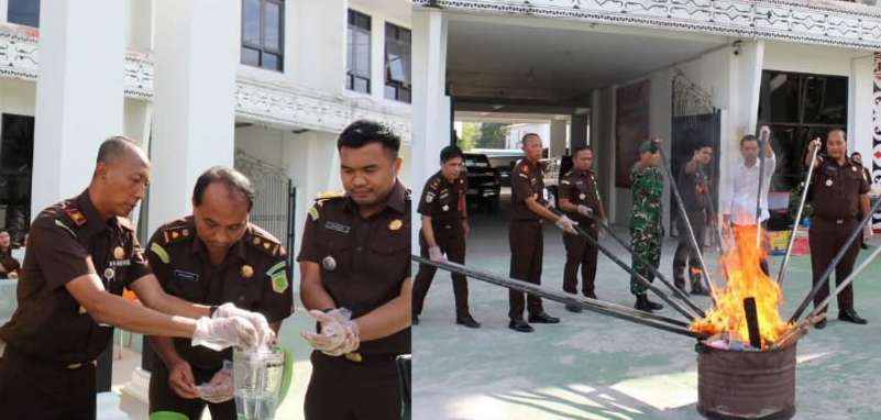 Pemusnahan barang bukti dari kejahatan kriminal di Kantor Kejari Simalungun. ist