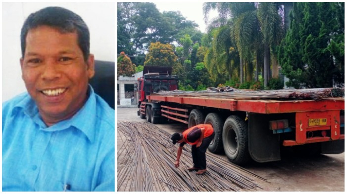 Tongam Pangaribuan (kiri) dan truk tronton di DPRD Pematangsiantar