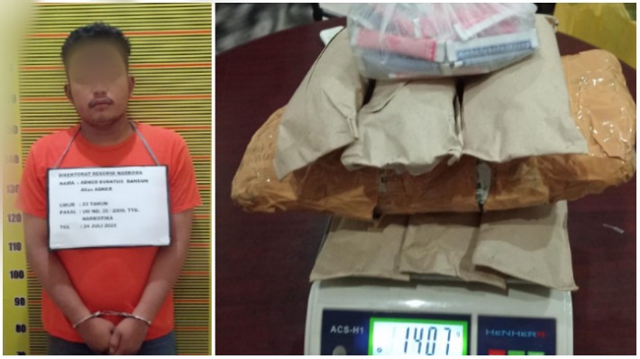 Tersangka dan barang bukti yang diamankan Ditresnarkoba Poldasu.