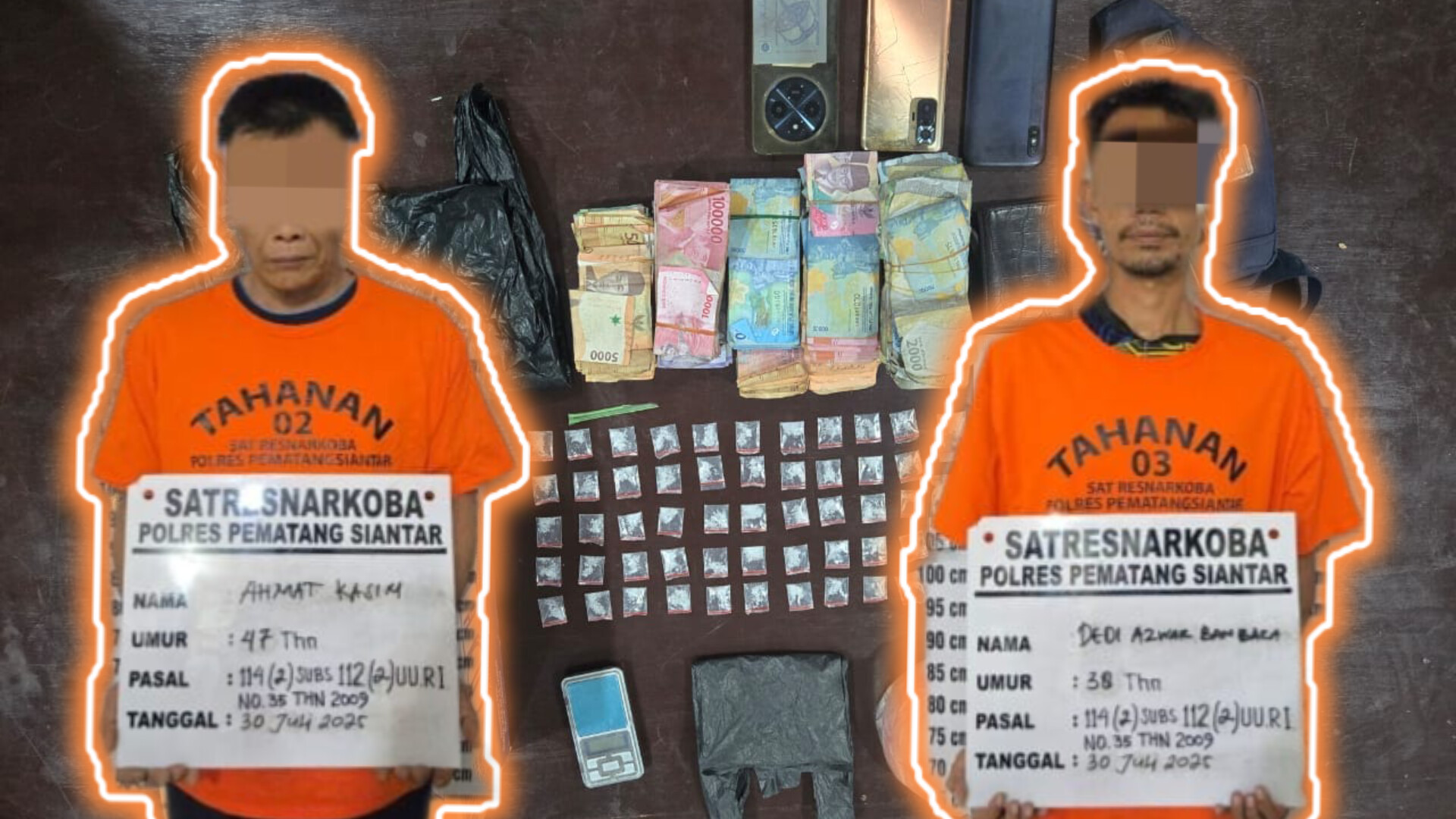 Dua tersangka diringkus dari Gg Cumi-cumi dan barang bukti yang disita (foto: ist)