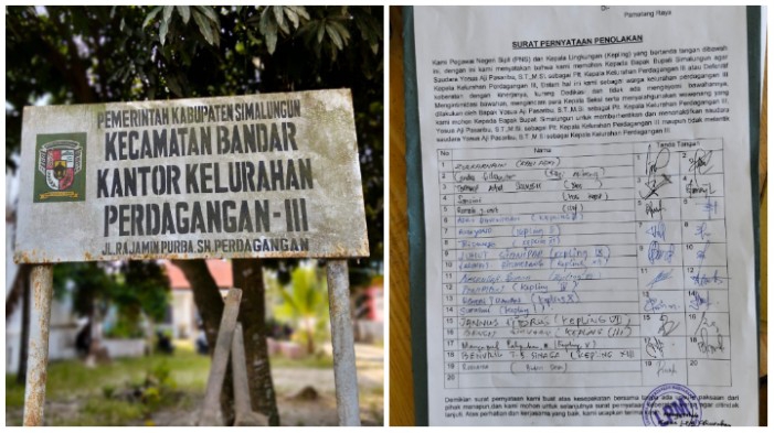 Plank Kelurahan Perdagangan III dan surat penolakan pegawai dan kepling
