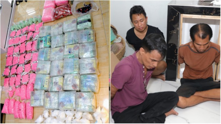 BB Sabu, ekstasi dan lainnya serta para tersangka jaringan Thailand.