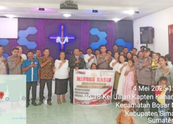 Kapolsek Bosar Maligas IPTU Sonni G Silalahi, SH Gelar Minggu Kasih GPdI Pasar Baru