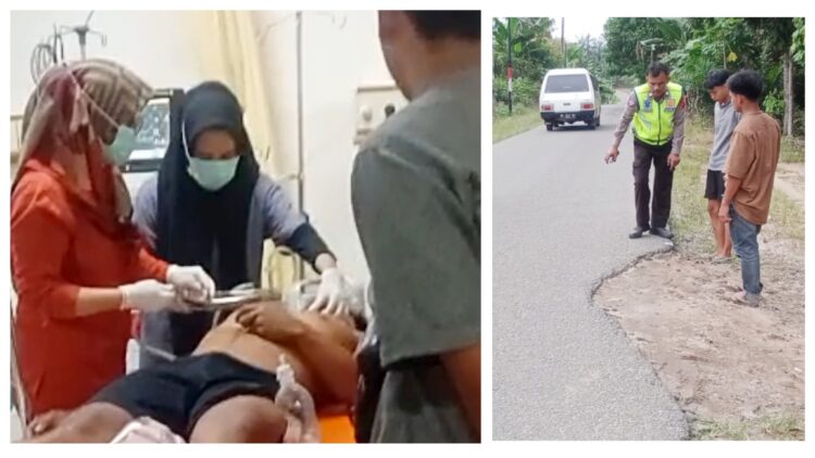 Pengendara sepedamotor Honda Honda Beat BK 3858 TAO Minan Damanik saat kondisi luka berat dan setelah beberapa jam. Jalan rusak penyebab tabrakan