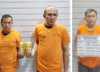 Tiga pengedar sabu di Desa Percut yang ditangkap petugas Satuan Narkoba Polrestabes Medan. (Foto Ist)