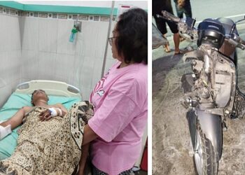 Jean Febrian Sinaga kondisi patah tangan dan kaki kanan dirawat di RS Tentara serta sepedamotornya Honda Scoopy BK 4244 WAO  kondisi ringsek