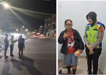 Personil Unit Gakkum Sat Lantas saat olah TKP dan Kasat Lantas IPTU Friska Susana SH saat memberikan himbauan kepada orangtua Modesto