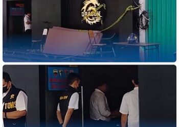 Pra-rekonstruksi pasca digerebek tempat hiburan malam (THM) Dragon KTV di Jalan H. Adam Malik, Medan Barat, Senin (Foto Ist)