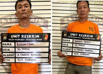 Dua pelaku curanmor yang diringkus personil Polsek Medan Area. (Foto Ist)