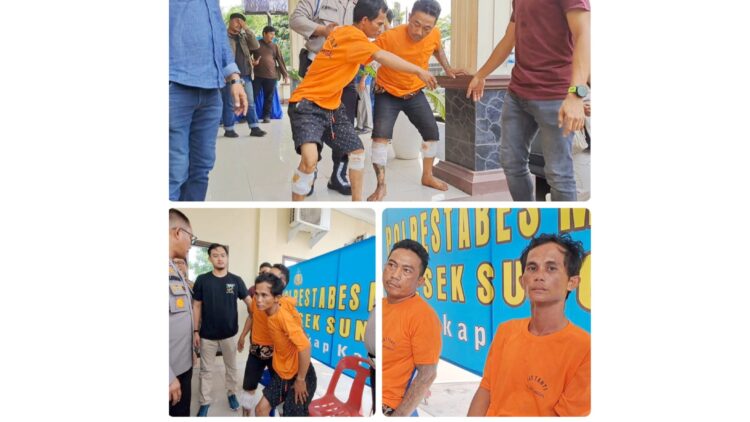 Dua tersangka spesialis pencurian rumah kosong yang diringkus personil Polsek Medan Sunggal dipimpin Kapolsek Sunggal, Bambang G Hutabarat. (Foto Ist)