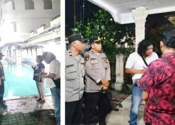 Kanit Samapta IPDA Irwan Saragih dan Kanit Reskrim IPDA Hotmen Saragih SH. MH saat cek Kolam Renang Siantar Hotel dan ke rumah duka