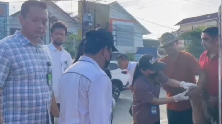 Kepala DKP3 Kota Medan, Gelora Kurnia Putra Ginting dan tim mengecek kesehatan hewan kurban. (Foto Ist)