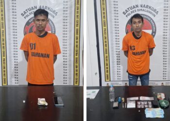 Tersangka Warno dan Hendra Asmara Sidauruk alias Bondro beserta barang bukti