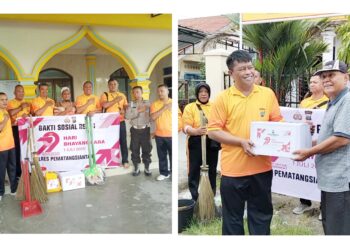 Kabag Sumber Daya Manusia (SDM) AKP Maralidang Harahap berikan bantuan peralatan kebersihan di Mesjid Nurul Iman dan Kapolsek Siantar Selatan IPTU Priston Simbolon SH di Gereja GBIJalan Narumonda