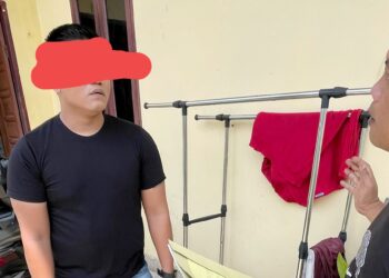 Terduga pelaku HS saat ditangkap Kanit Jatanras Sat Reskrim IPDA Ricardo Rajagukguk S.Sos bersama Tim Opsnal