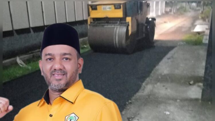 Anggota DPRD Medan Rommy Van Boy dan kawasan Jln Perwira V Medan Sunggal yang telah dibenahi. (Foto Ist)