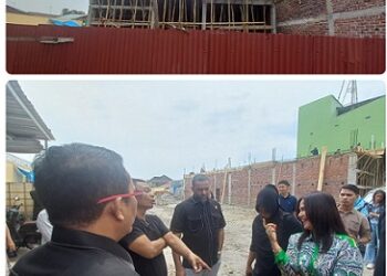 Komisi 4 DPRD Medan dipimpin Paul Mei Anton Simanjuntak peninjauan bangunan 2 unit 2 lantai tanpa memiliki izin Persetujuan Bangunan Gedung (PBG) di Jl Perjuangan, Kelurahan Tanjung Rejo, Kecamatan Medan Sunggal. (Foto Romulo)