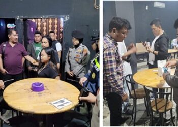 Kasat Resnarkoba AKP Jonni H. Pardede SH bersama personil tersprint saat razia di Tempat Hiburan Malam