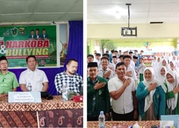 Kasat Reserse Narkoba AKP Jonni H. Pardede SH bersama KBO IPTU Apri DamaniK SH narasumber Seminar Pencegahan Narkoba dan Kenakalan Remaja PD Ikatan Pelajar Al Washliyah Kota Pematangsiantar