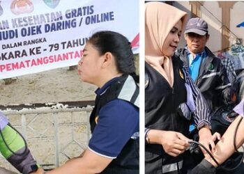 Kasi Dokkes, Penda Anita Ramayani Turnip bersama dokter Dokkes pemeriksaan kesehatan gratis bagi para pengemudi Ojek Online