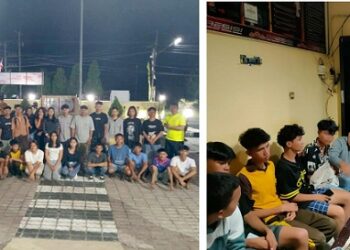 para pelajar yang tawuran saat diamankan di Mako Polsek Siantar Marihat