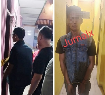 Kasat Reskrim IPTU Sandi Riz Akbar STr.K. SIK. MH, Kapolsek Siantar Utara AKP Jahrona Sinaga SH, Kanit Jatanras IPDA Ricardo Rajagukguk S.Sos saat cek TKP. JS terduga pelaku yang sudah diamankan polisi