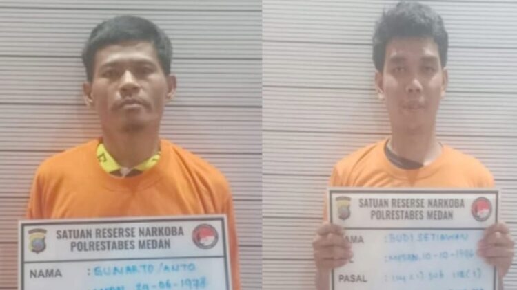 Dua pengedar sabu di Jalan Balai Desa Marindal yang ditangkap polisi. (Foto Ist)