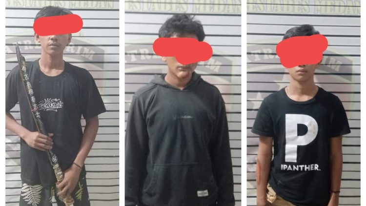 Para terduga pelaku geng motor yang diringkus personil Polsek Medan Sunggal. (Foto Ist)