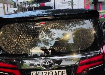 Kondisi mobil milik Anggota DPRD Sumut Irham Buana Nasution. (Foto Ist)