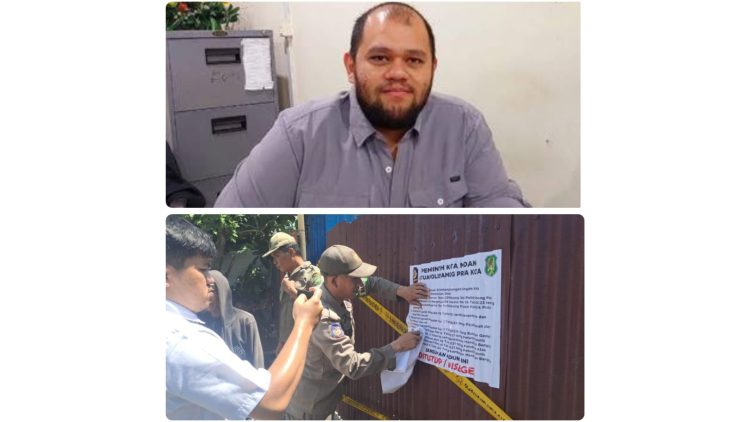 Anggota DPRD Kota Medan, El Barino Shah dan Pemko Medan melalui Satpol PP menyegel bangunan Jl Perjuangan, Kelurahan Tanjung Rejo, Kecamatan Medan Sunggal. (Foto Ist)
