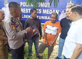 Polsek Patumbak melakukan paparan penangkapan pelaku pembunuhan Hasbul Khair alias Abul yang buron selama 7 tahun. (Foto Ist)
