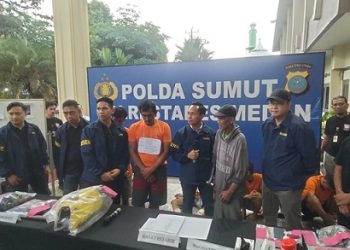 Paparan Satreskrim Polrestabes Medan berhasil mengamankan 10 pelaku tindak pidana antara lain, pelaku Curas, Curat serta Curanmor dari 7 TKP. (Foto Ist)