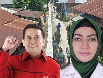 Ketua Komisi 4 DPRD Medan Paul Mei Anton Simanjuntak dan anggota Komisi 4, Lailatul Badri beserta tembok sepanjang sepanjang 200 meter dengan tinggi 3 meter. (Foto Ist)