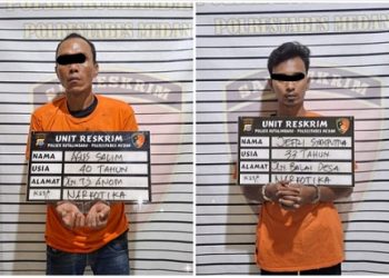 Dua pria diduga sebagai bandar sabu dibekuk Polsek Kutalimbaru Polrestabes Medan dari dua tempat yang berbeda. (Foto Ist)